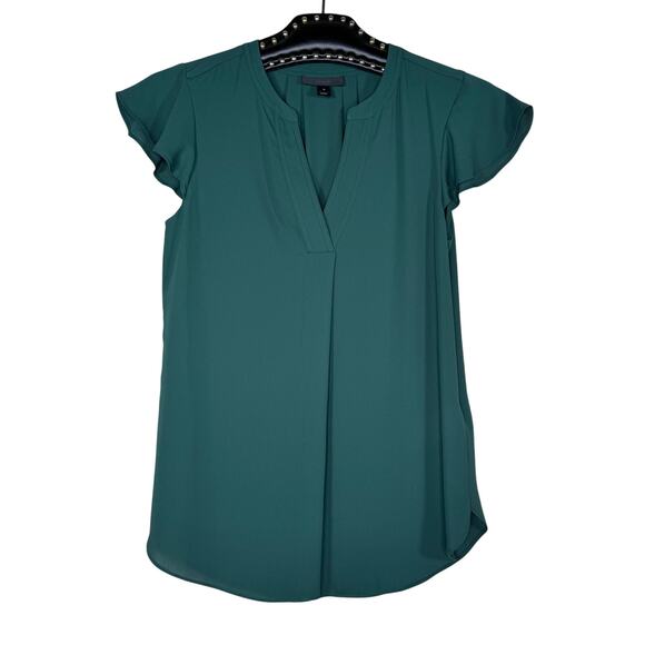 J. Crew Green V-Neck Flutter Sleeve Lightweight Blouse 0 - Picture 1 of 10